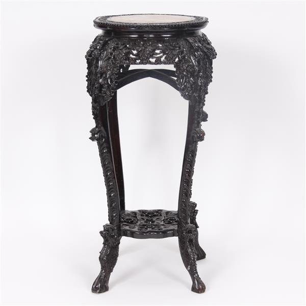 Appraisal: Chinese Antique th Century Carved Hardwood Marble Top Plant Stand