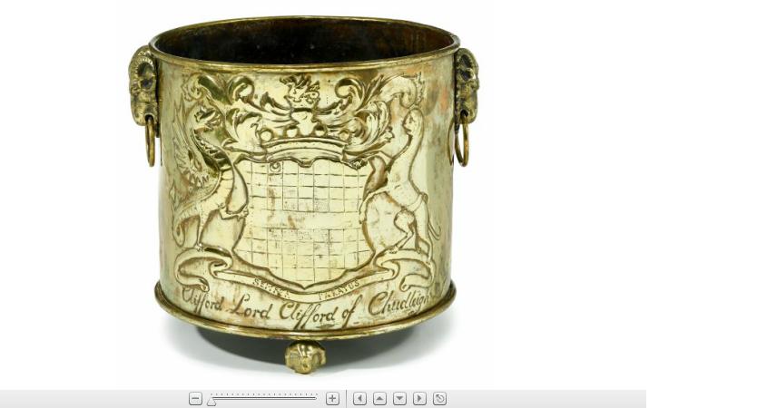 Appraisal: George III brass coal bucketCylindrical form cast with rams head