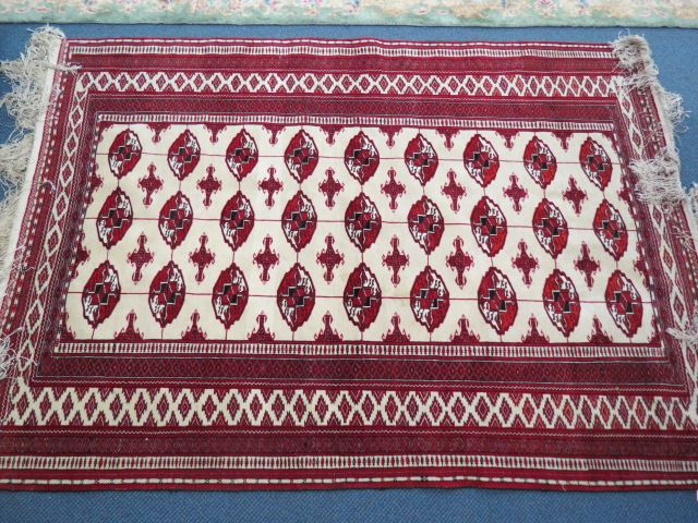 Appraisal: Belouchi Afganistan Silk Handmade Rug red geometrics on ivory field