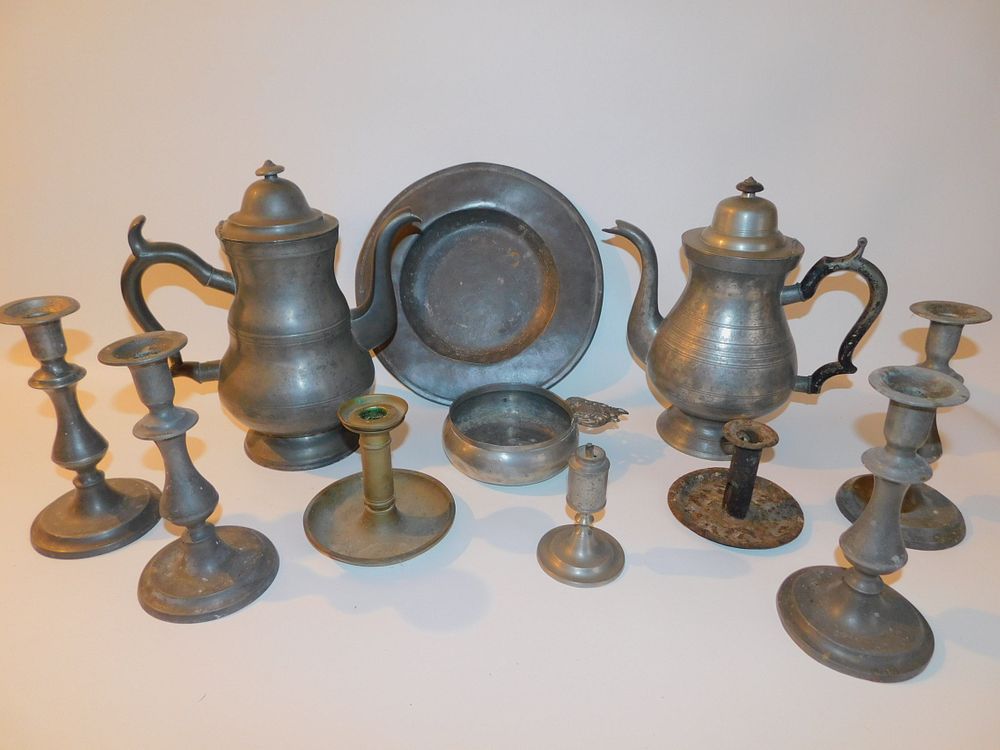 Appraisal: LOT PIECES ANTIQUE PEWTER Lot of antique mostly pewter including