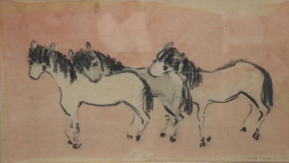 Appraisal: Moura Chabor Signed Watercolor Horses Signed and from a Westchester