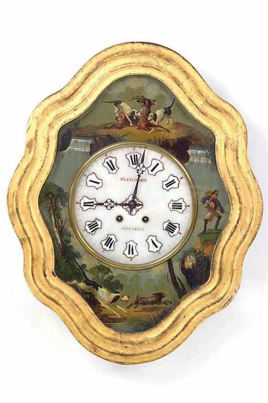 Appraisal: French giltwood picture frame wall clock circa serpentine gilded frame