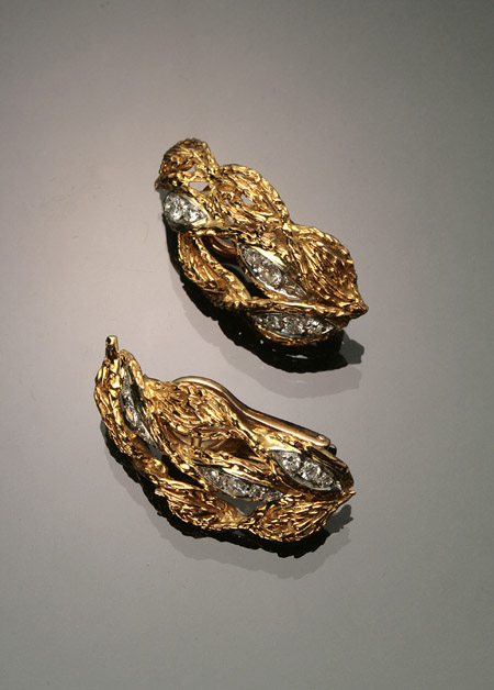 Appraisal: Pair of Tested -Karat Yellow-Gold White-Gold and Diamond Ear Clips