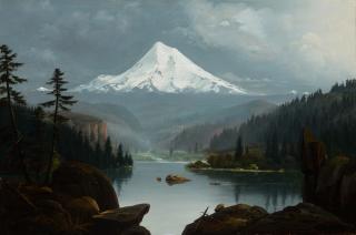 Appraisal: WILLIAM SAMUEL PARROTT - Indians in a Canoe Mt Hood