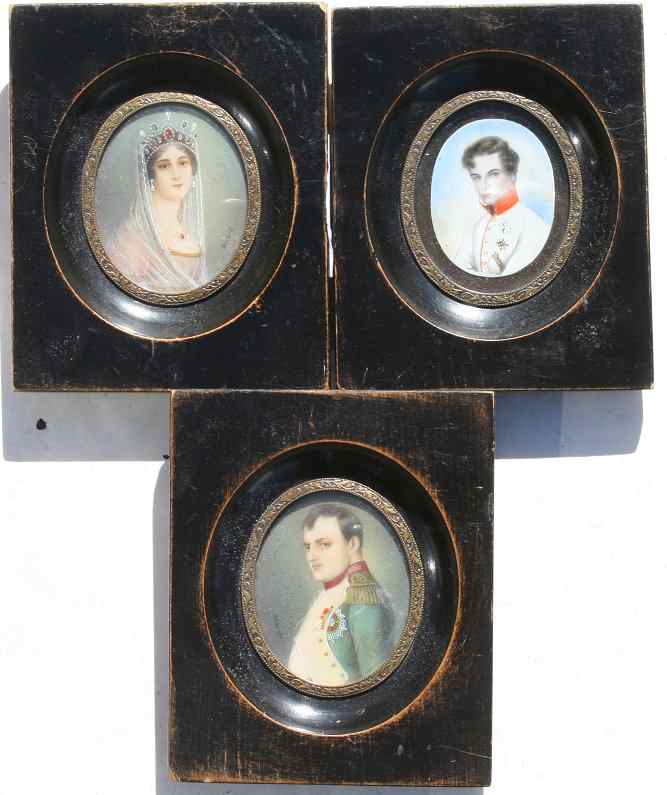 Appraisal: NAPOLEON JOSEPHINE MINIATURE PAINTINGS ON IVORY Napoleon '' x ''