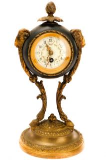 Appraisal: French Bronze Table Clock Ram's Head Mounts French early th