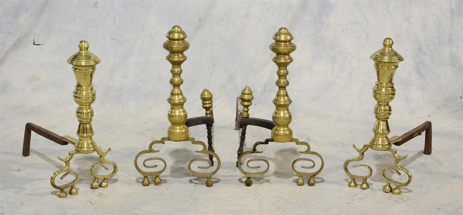 Appraisal: pair Empire brass andirons th c one pair high the