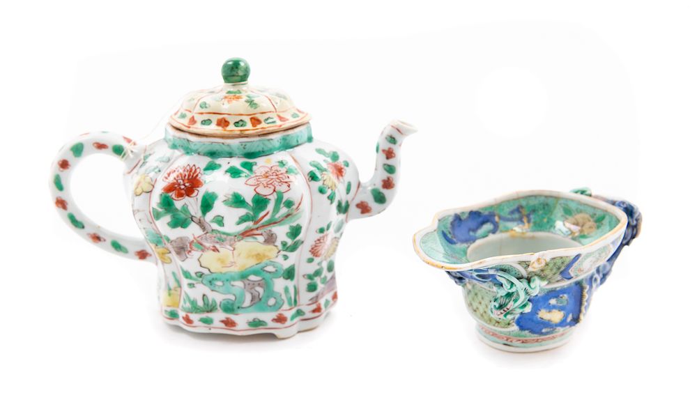 Appraisal: Two Famille Verte Porcelain Articles Teapot height in cm Two