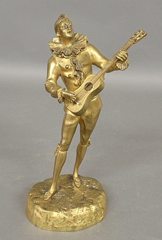 Appraisal: - Bronze statue of a minstrel with stringed instrument h