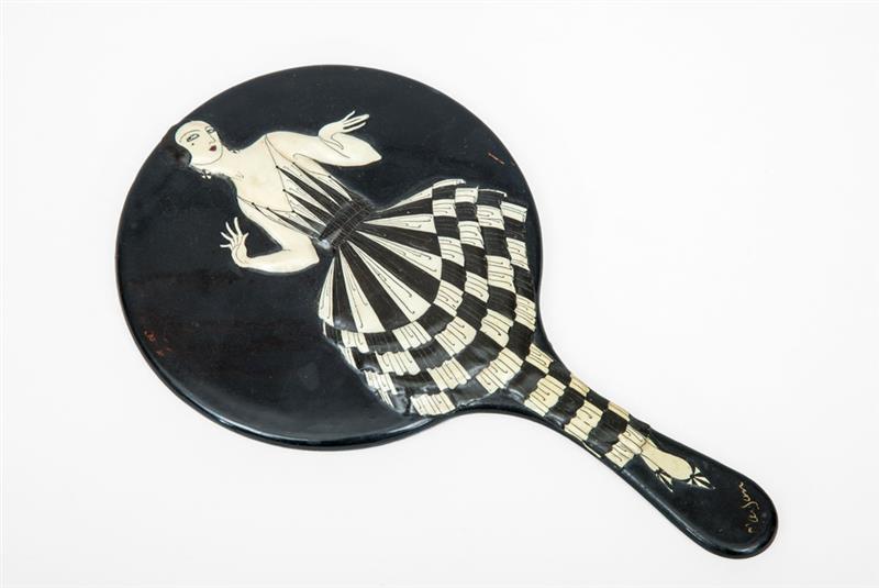 Appraisal: ART DECO HAND MIRROR Lacquer and wood x in Estimate