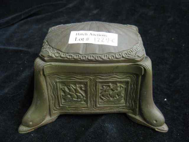 Appraisal: Tiffany Bronze Inkwell figural dolphin corners with shell cover and