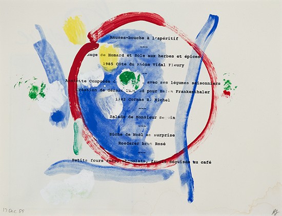 Appraisal: HELEN FRANKENTHALER Menu from Hans Namuth's Dinner Party Watercolor and