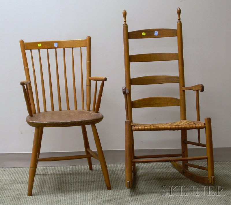 Appraisal: Slat-back Armrocker and a Windsor Rod-back Armchair