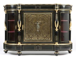 Appraisal: A black lacquer and inlaid gilt bronze Late th century