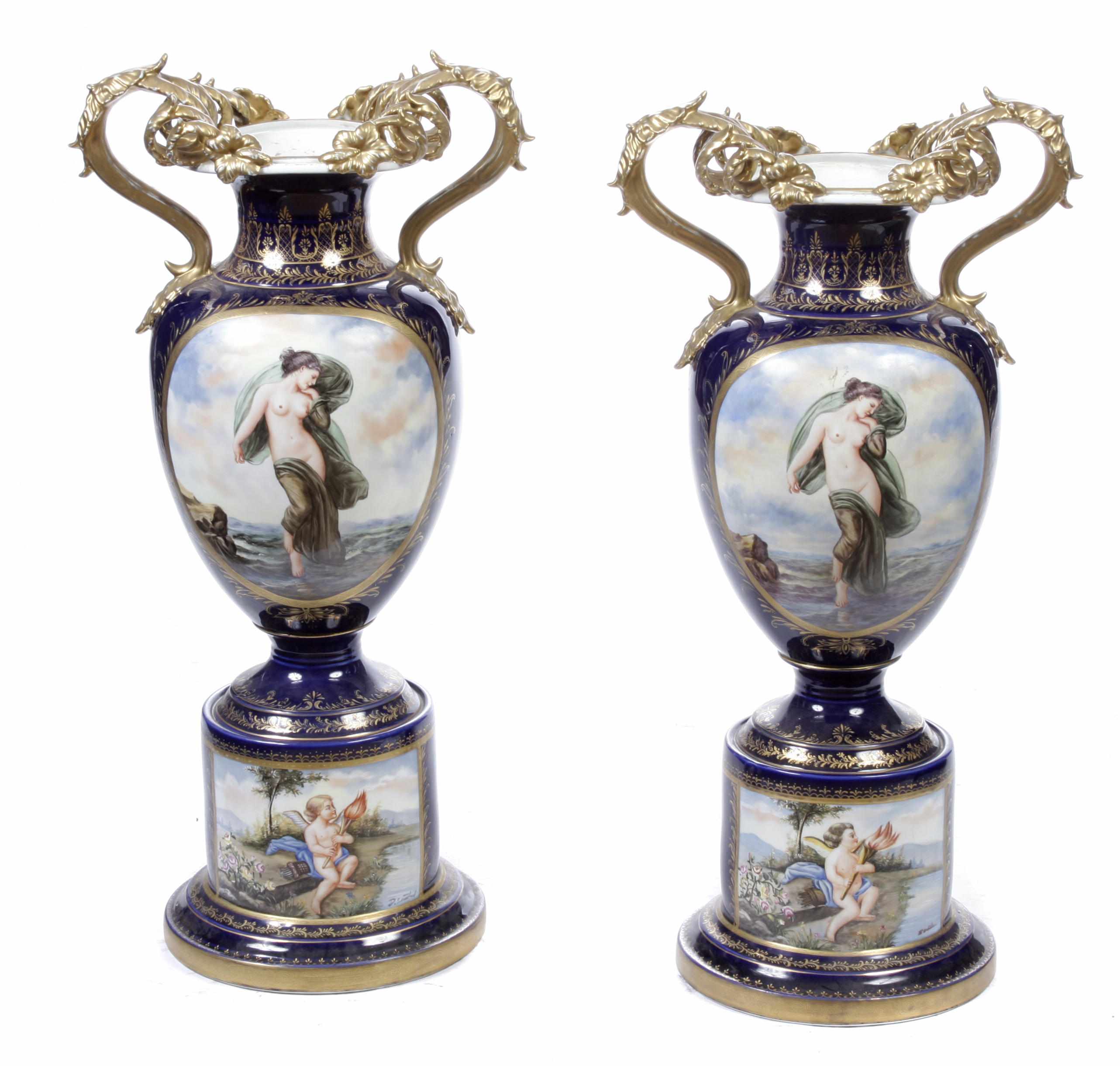 Appraisal: A large pair of Sevres style paint decorated vases height