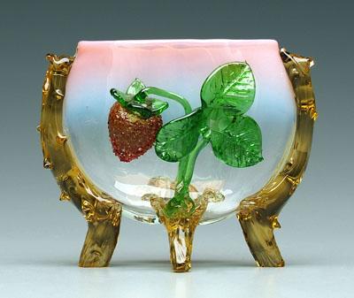 Appraisal: Glass overlay footed vase strawberries and leaves applied to clear