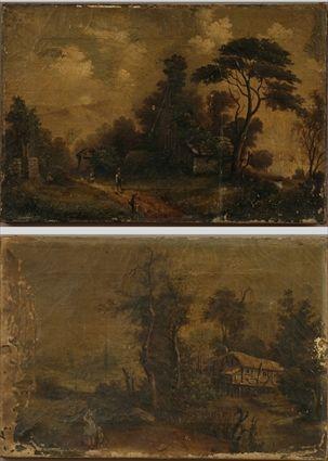 Appraisal: Continental School th C Two Landscapes with Figures Oil on