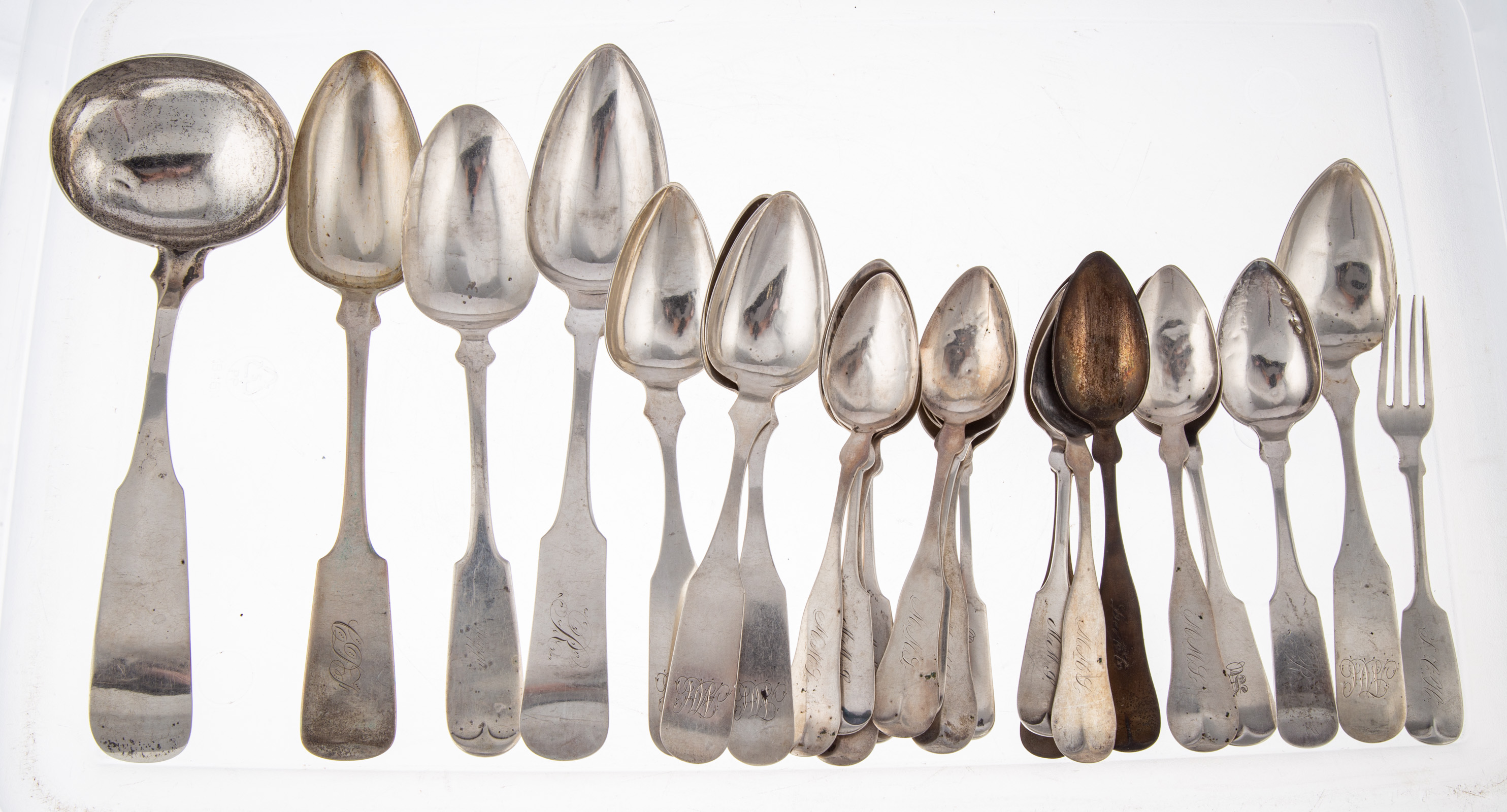 Appraisal: COLLECTION AMERICAN COIN SILVER FLATWARE Including assorted spoons ladle and