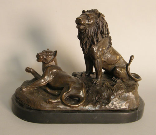 Appraisal: After G Gardet bronze figure of a lion and lioness