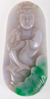 Appraisal: Chinese Carved Jade Buddha Pendant Chinese carved jade pendant depicting