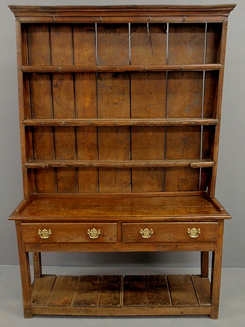 Appraisal: Diminutive English oak two-part Welsh dresser with an open-shelf top