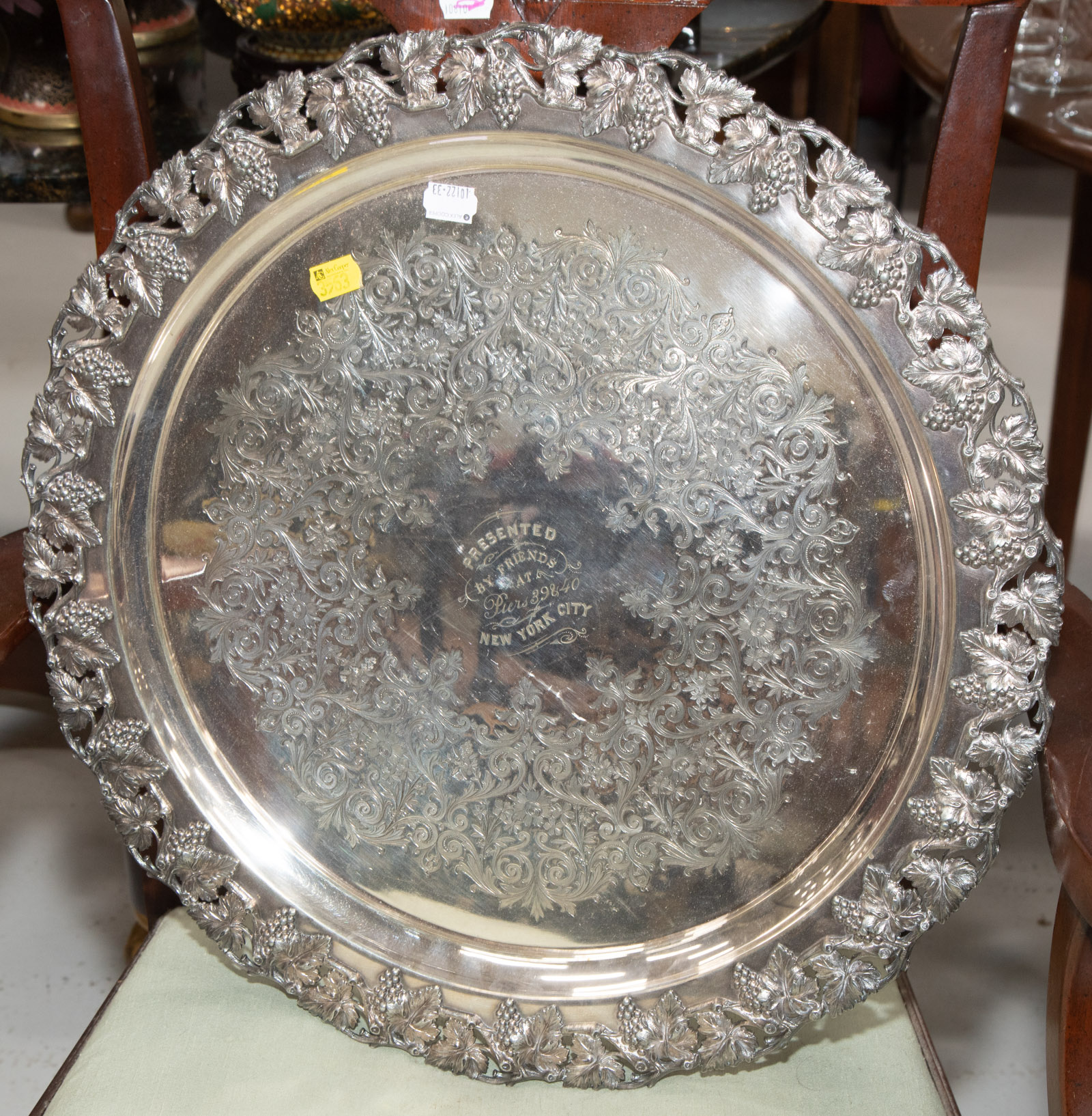 Appraisal: LARGE MERIDEN QUADRUPLE PLATE PRESENTATION TRAY Late th century with