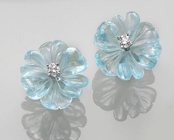 Appraisal: Pair of Natural Color Blue Topaz and Diamond Earrings By