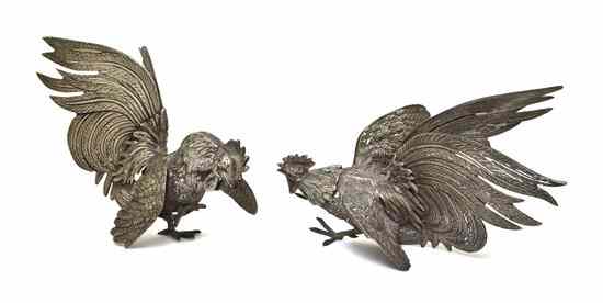 Appraisal: A Pair of Cast Brass Models of Fighting Cockerels each