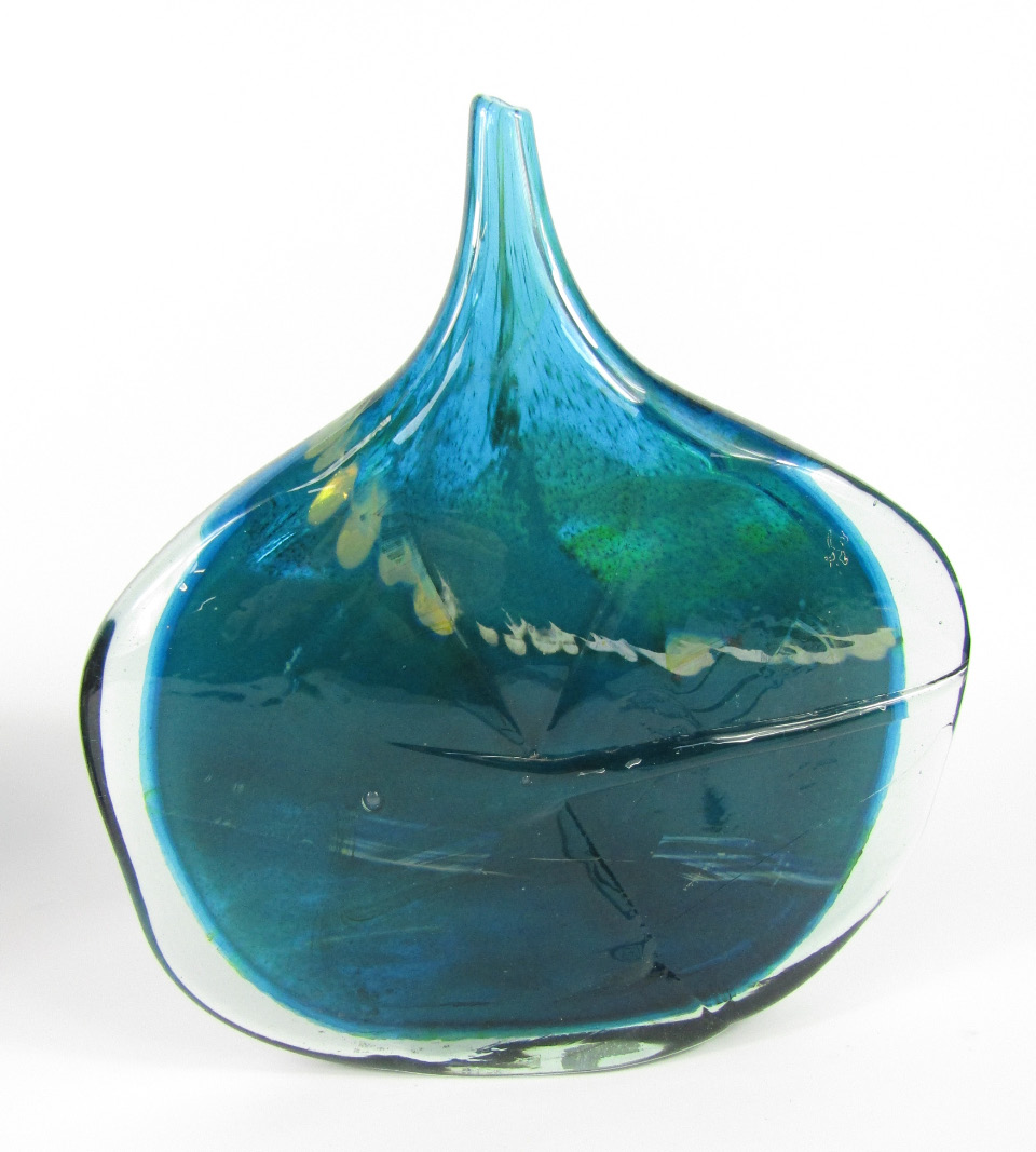 Appraisal: A Michael Harris Mdina glass Axe vase speckled turquoise signed