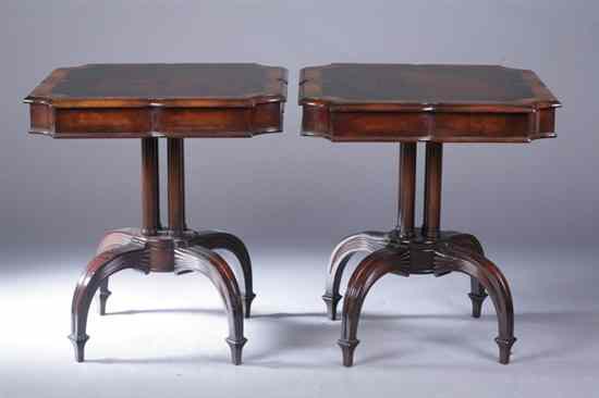 Appraisal: PAIR HEPPLEWHITE STYLE MAHOGANY INLAID SIDE TABLES Shaped top having