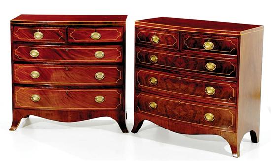 Appraisal: Pair English inlaid mahogany bowfront chests of drawers late th