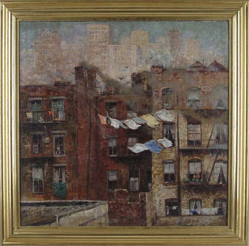 Appraisal: LEOPOLD WIDLICZKA American - NEW YORK SKYLINE Oil on canvas