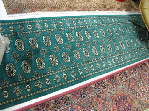 Appraisal: GREEN FIELD BOKHARA RUNNER hand knotted ' x '