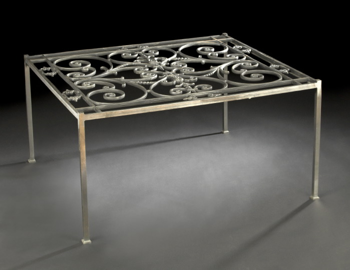 Appraisal: Contemporary Burnished Cast- and Wrought-Iron Low Table the top incorporating