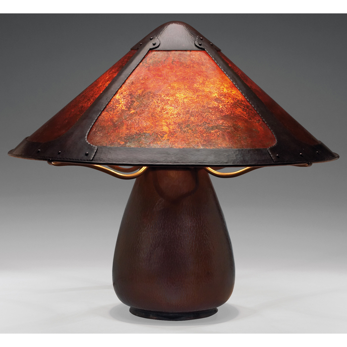 Appraisal: Arts Clay Co lamp large form in hammered copper supporting