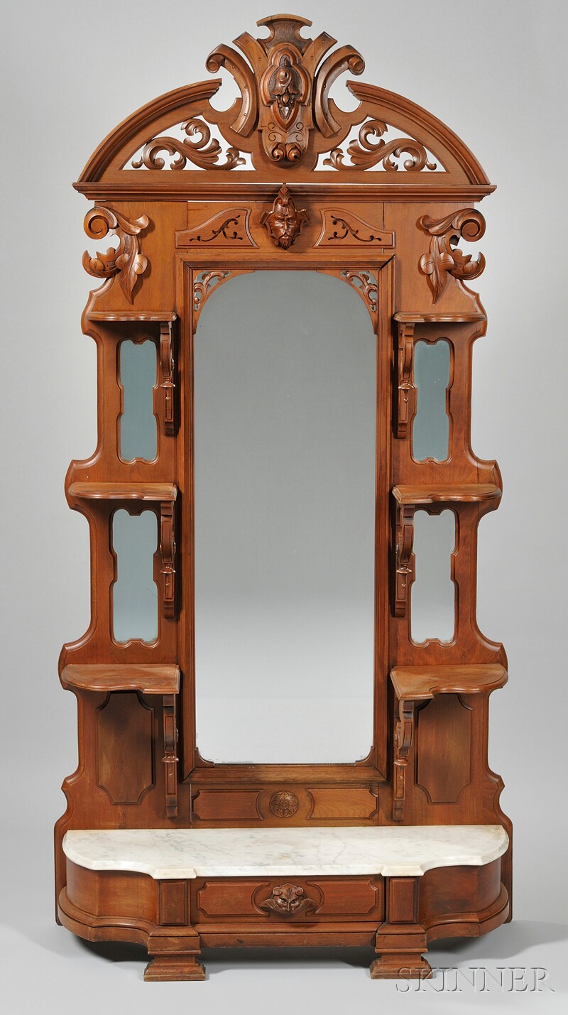 Appraisal: Victorian Renaissance Revival Carved Walnut and Mirrored Etagere with white