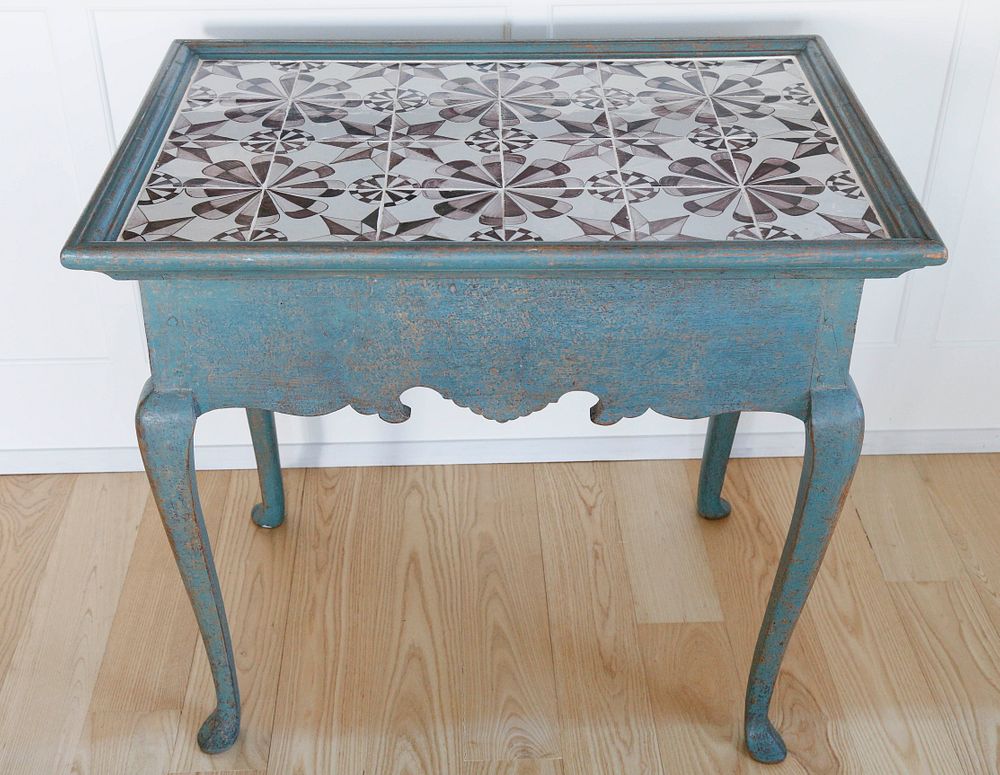 Appraisal: Queen Anne Style Tile Top Serving Table th Century Queen