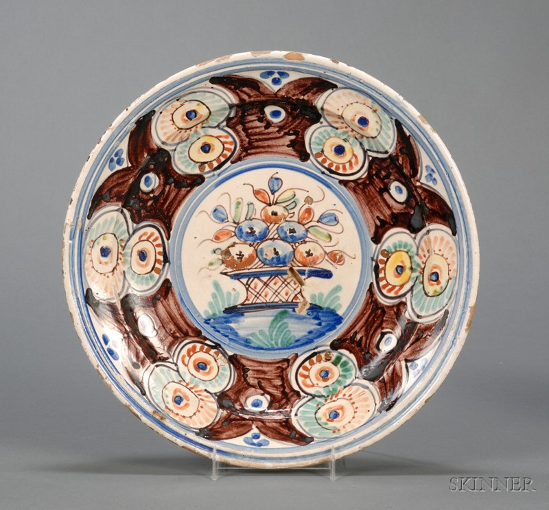 Appraisal: Continental Tin Glazed Earthenware Dish th century polychrome enamel decorated