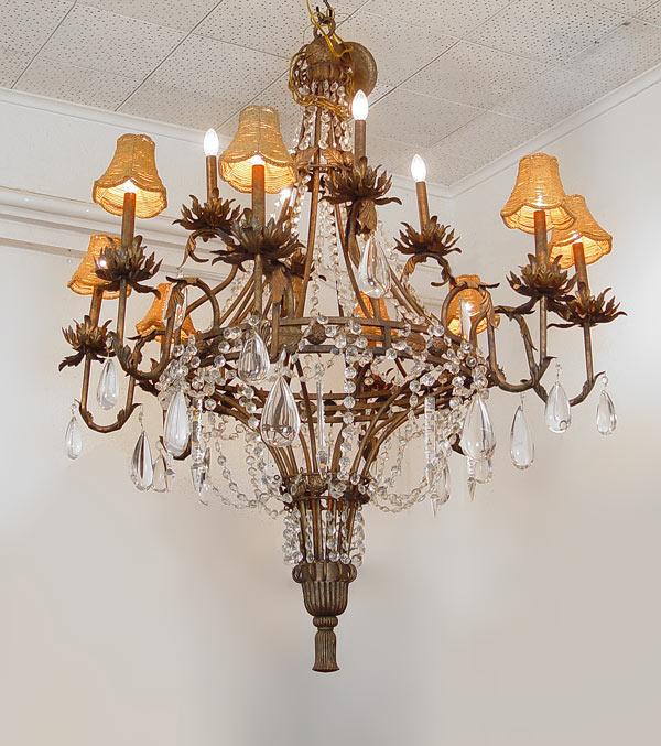 Appraisal: OVER FT TALL LARGE IRON CRYSTAL LIGHT CHANDELIER Approx ''