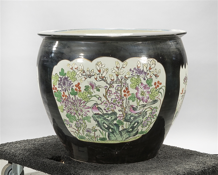 Appraisal: Chinese enameled porcelain fish bowl with scenes of flowers and