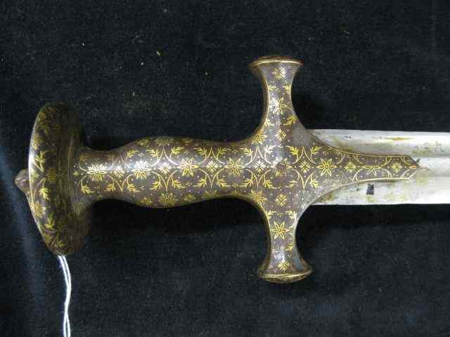 Appraisal: Gold Inlaid Bronze Handled Sword blade marked Dimesel Aterro ''