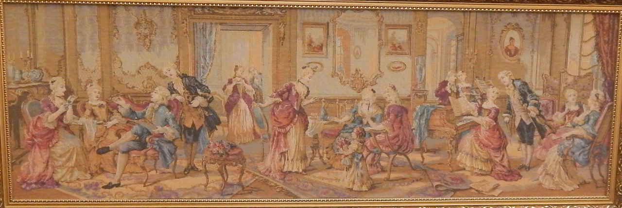 Appraisal: A pair of tapestries of Eighteenth Century salon scenes framed