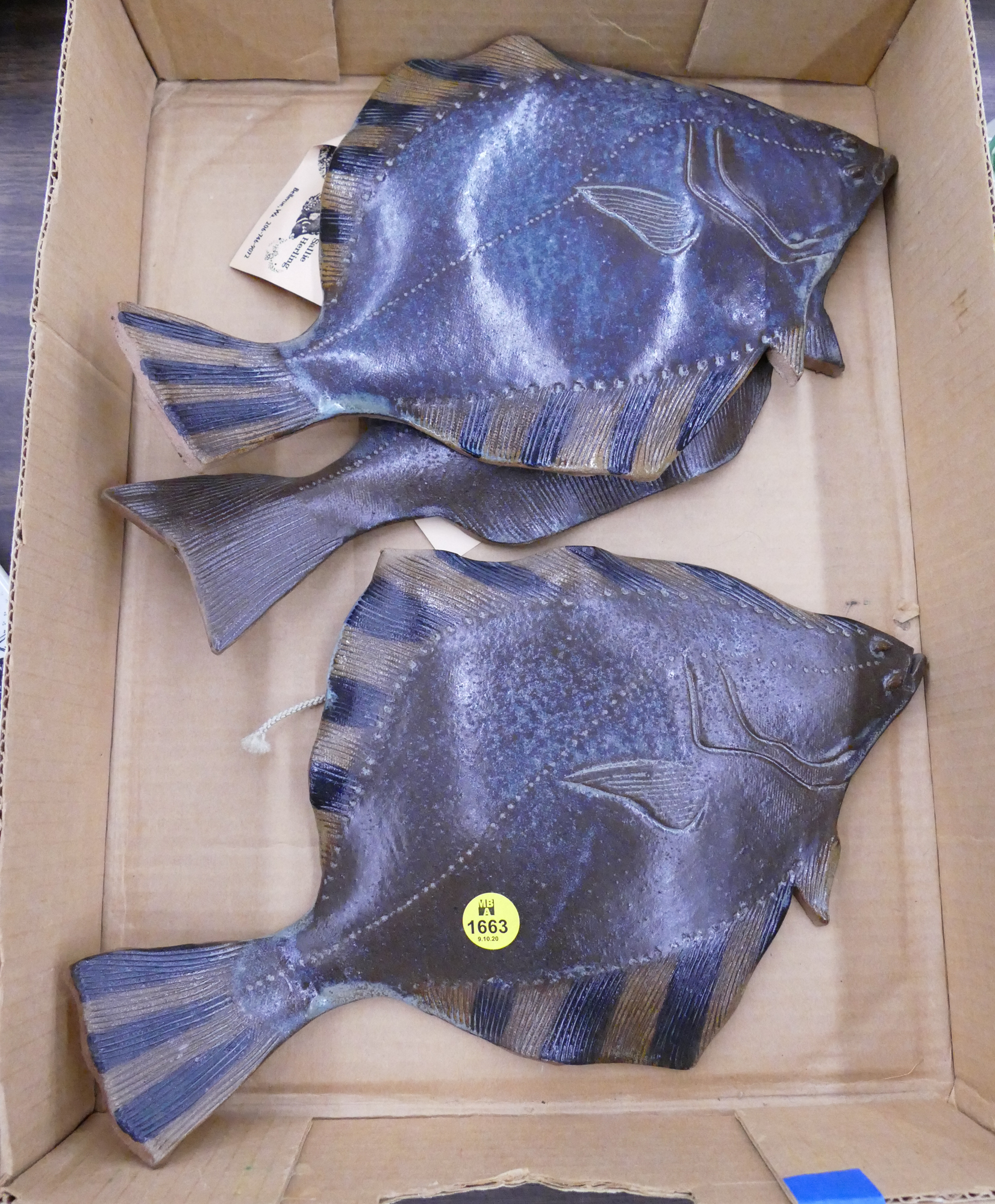 Appraisal: Box Sallie Herling Studio Pottery Halibut Plaques- ''