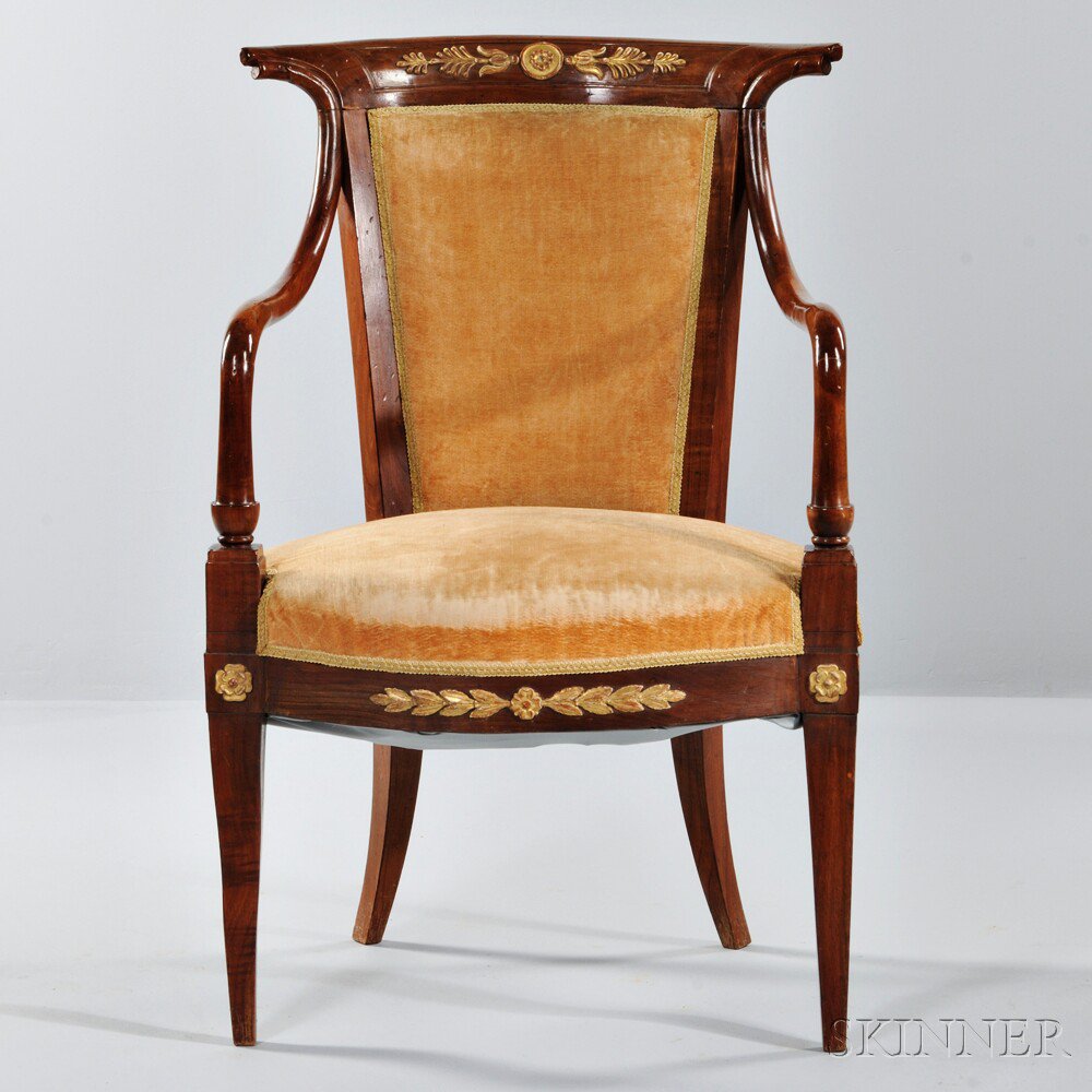 Appraisal: Six French Empire-style Chairs th century extended crest rail with