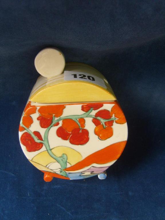 Appraisal: A Clarice Cliff Bizarre preserve pot and cover of circular