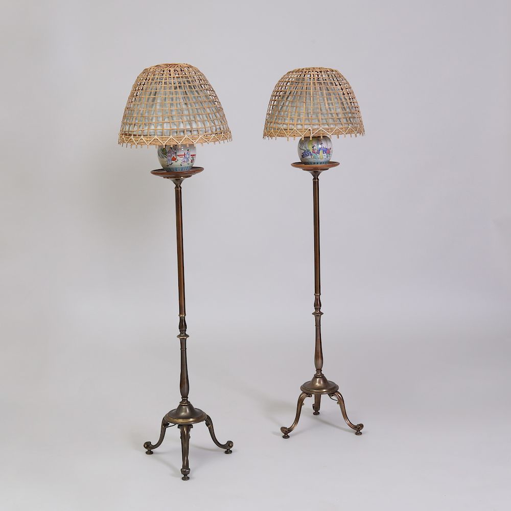 Appraisal: Pair of Chinese Export Porcelain and Brass Floor Lamps Each