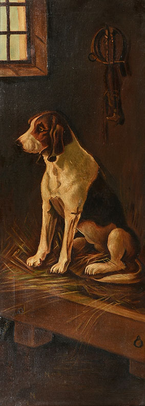 Appraisal: M D HARDING HOUND DOG PAINTING Oil Canvas '' x