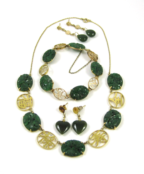 Appraisal: SIX ARTICLES OF JADE JEWELRY including a - inch k