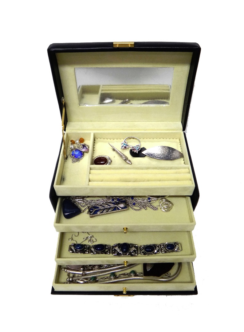 Appraisal: A collection of mostly silver jewellery including a stained blue