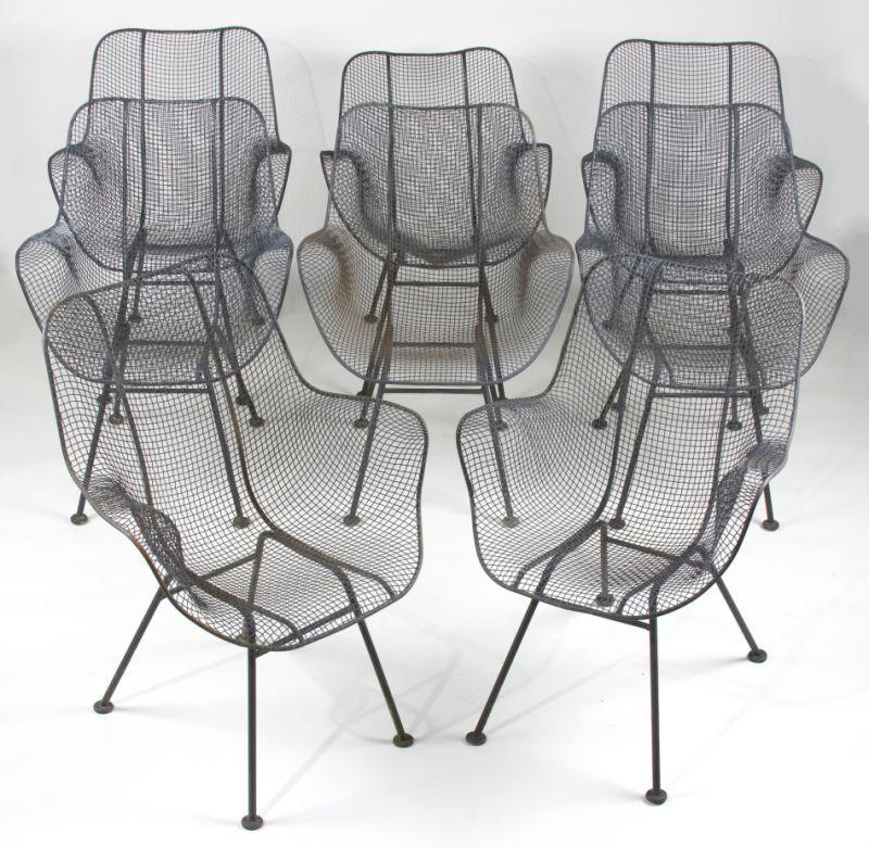 Appraisal: Set of Wire Chairs att Russell Woodard black finish with